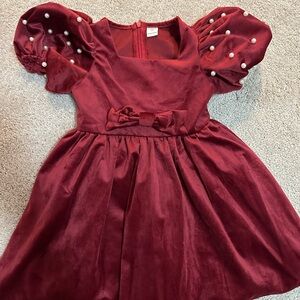 Elegant Burgundy Velvet Dress with Pearl Accents